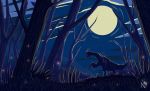  ambiguous_gender detailed_background dinosaur emilly_(artist) forest moon night outside therizinosaurus tree 