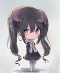  :d bangs black_dress black_hair blush chibi commentary_request cottontailtokki cross-laced_clothes curled_horns demon_horns dress eyebrows_visible_through_hair frilled_dress frills full_body grey_background hair_between_eyes hair_ornament highres horns long_hair long_sleeves looking_at_viewer no_shoes open_mouth original sidelocks skull_hair_ornament sleeves_past_fingers sleeves_past_wrists smile solo standing thighhighs twintails very_long_hair white_legwear wide_sleeves 