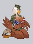  avian beak bikini bird clothing denali_zebriskie eagle female hat kneeling necroizu swimsuit uniform 