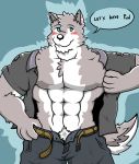  2018 abs anthro blush canine clothed clothing digital_media_(artwork) dog fur johndraki looking_at_viewer male mammal muscular muscular_male simple_background smile solo 