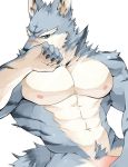  2018 5_fingers abs anthro biceps black_nose canine chung0_0 digital_media_(artwork) fur hi_res male mammal muscular muscular_male nipples pecs simple_background stripes 