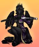  2015 anthro breasts brown_eyes cleavage clothed clothing equine female horn katana mammal melee_weapon neysa solo spots stripes sword tartii weapon whiskers winged_unicorn wings 