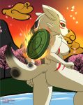  amaterasu ammy anthro anthrofied breasts canine clothing deity digital_media_(artwork) female ikaribunbun invalid_color mammal nipples nude side_boob simple_background solo undressing video_games wolf ōkami 