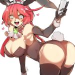  1girl ahoge animal_ears arc_system_works artist_request ass bare_shoulders blue_eyes blush breasts bunny_ears bunny_tail bunnysuit cameltoe elbow_gloves elphelt_valentine from_behind gloves guilty_gear guilty_gear_xrd heart huge_ass large_breasts leaning leaning_forward leotard looking_at_viewer open_mouth pink_hair shiny shiny_clothes shiny_hair shiny_skin short_hair smile solo tail 
