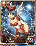  1girl armor bikini_armor blush boots breasts card_(medium) curvy female helmet large_breasts long_hair looking_at_viewer mirim queen&#039;s_blade queen&#039;s_blade_rebellion shiny shiny_skin smile solo thighhighs 