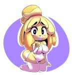  animal_crossing anthro big_breasts breasts canine clothing dog female isabelle_(animal_crossing) leggings legwear mammal mostly_nude nintendo nipples short_stack smile solo sourspot video_games 