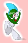  ambiguous_gender gallade humanoid looking_at_viewer nintendo pasaran pink_background pok&eacute;mon pok&eacute;mon_(species) red_eyes simple_background solo video_games 