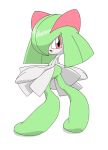  female humanoid kirlia looking_at_viewer looking_back nintendo open_mouth pasaran pok&eacute;mon pok&eacute;mon_(species) red_eyes simple_background video_games white_background 