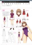  1girl agent_aika aika_r-16 artbook ass braid character_sheet curvy female long_hair looking_at_viewer multiple_views official_art one-piece_swimsuit panties scan shiny shiny_skin shoes short_hair skirt standing sumeragi_aika swimsuit thighs thong translation_request underwear uniform white_background 