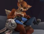  2018 3_toes 3d_(artwork) 4_fingers adamb/fluffy anthro blizzard_entertainment blue_eyes breasts claws clothed clothing digital_media_(artwork) disney duo ear_piercing faye female female/female fur jewelry judy_hopps lagomorph mammal multicolored_fur nipples nude piercing purple_eyes rabbit restrained simple_background tickling toes video_games vulpera warcraft zootopia 