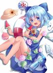  :d bare_arms bare_legs barefoot blue_bow blue_dress blue_eyes blue_hair blush bottle bow cirno commentary_request dress eyebrows_visible_through_hair fan feet_out_of_frame flower food hair_bow hat hat_removed headwear_removed holding holding_food ice ice_wings innertube knees_up kooribata kure~pu looking_at_viewer morning_glory neck_ribbon open_mouth paper_fan popsicle ramune red_ribbon ribbon short_hair simple_background sleeveless sleeveless_dress smile soles solo straw_hat sun_hat sunflower tan tanned_cirno touhou uchiwa v-shaped_eyebrows water_drop water_yoyo watermelon_bar white_background wing_collar wings 