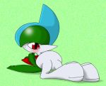  ambiguous_gender blush gallade green_background humanoid looking_at_viewer looking_back nintendo pasaran pinup pok&eacute;mon pok&eacute;mon_(species) pose red_eyes simple_background solo video_games 