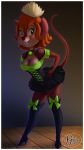  2018 an_american_tail anthro big_breasts bow_ribbon breasts bridget buckteeth choker cleavage clothed clothing don_bluth dress female fernando_faria footwear fully_clothed hair hand_on_hip high_heels legwear looking_at_viewer mammal mouse pendant red_hair rodent shoes short_dress short_hair smile solo standing teeth thigh_highs 