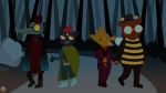  0 2017 adina_astra alpha_channel angus_(nitw) anthro bea_(nitw) bear boots brown_fur canine cat clothing costume crocodilian cup dagger eyewear feline female fez footwear fox fur glasses gregg_(nitw) group hand_holding hi_res love_in_the_woods mae_(nitw) male mammal melee_weapon night_in_the_woods null_symbol palecat pants reptile rock scalie simple_background skull skullgoat777 teeth transparent_background tree weapon wings 
