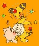  ambiguous_gender ampharos blush duo jigglypuff marker nintendo orange_background pasaran pok&eacute;mon pok&eacute;mon_(species) simple_background sweat video_games 