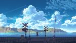  aircraft black_hair clouds long_hair original scenic seifuku sennotane skirt sky water 