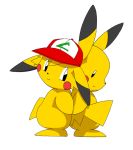  ash_ketchum ashchu back_to_back biped black_eyes black_nose duo featureless_feet feral fur hand_holding hat looking_away looking_back looking_down male male/male nintendo pasaran pikachu pok&eacute;mon pok&eacute;mon_(species) simple_background smile video_games white_background yellow_fur yellow_tail 