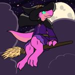  2018 aliasing anthro broom halloween hat holidays kobold magic_user moon night outside reptile scalie spaffy trout_(artist) witch witch_hat 