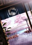 cherry_blossoms day dutch_angle original railing scenery shadow sky tree waraimasuka water 