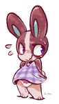  animal_crossing anthro blush clothed clothing dotty_(animal_crossing) dress dutch_rabbit embarrassed female fur kinktober lagomorph looking_away mammal nintendo panken panties rabbit smile solo standing sweat underwear video_games white_fur white_panties 