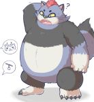  2017 aqui belly canine humanoid_hands male mammal mohawk overweight overweight_male paqaaqap simple_background solo tanuki video_games yo-kai_watch 