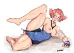  1girl \m/ areolae bandaid blush breasts breasts_outside creatures_(company) erect_nipples fingering game_freak lying masturbation medium_breasts nintendo nipples on_side open_mouth pink_eyes pink_hair pokemon pussy pussy_juice solo spread_legs sumomo_(pokemon) sweat swimsuit swimsuit_aside thighs 