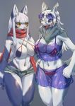  2girls bikini blue_eyes bra dog furry long_hair multiple_girls su1ka swimsuit underwear white_hair yellow_eyes 