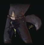  anthro belt bulge canine clothed clothing fur hazardouskink jeans male mammal pants partially_clothed peeing simple_background solo standing urine watersports wetting wolf 