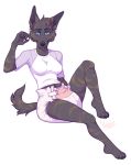  4_toes anthro biped blush breasts clothed clothing diaper digitigrade dutch_shepherd eyebrows female fully_clothed fur hair jasmine_(draugr) looking_at_viewer nycket shirt simple_background sitting solo toes white_background 