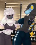  anthro bra breasts butt cleavage clothed clothing duo female furfrou hair luxray navel nintendo pok&eacute;mon pok&eacute;mon_(species) skylosminkan sport sports_bra stretching underwear video_games 