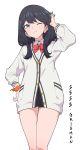  adjusting_hair bangs black_hair blue_eyes cardigan cirnocchi highres long_hair long_sleeves one_eye_closed orange_scrunchie school_uniform scrunchie ssss.gridman takarada_rikka thighs wrist_scrunchie 