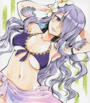  1girl bikini breasts camilla_(fire_emblem_if) fire_emblem fire_emblem_heroes fire_emblem_if flower hair_flower hair_ornament hair_over_one_eye large_breasts long_hair nintendo purple_eyes purple_hair smile solo swimsuit underboob wavy_hair 