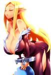  1girl ass bare_shoulders blonde_hair breasts cleavage cuffs curvy disgaea earring eyes_closed healer_(disgaea) hips huge_ass huge_breasts large_breasts long_hair open_mouth prinny solo thick_thighs thighs tokyo_(great_akuta) wide_hips 