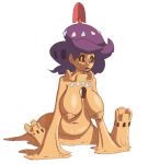  2017 animate_inanimate big_breasts breasts female hair hole_in_chest nintendo nipples non-mammal_breasts palossand pok&eacute;mon pok&eacute;mon_(species) pok&eacute;morph purple_hair sand sand_castle sculpture shells simple_background smile solo spade thetransformtentacle transformation video_games wicke_(pok&eacute;mon) yellow_eyes 