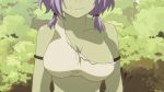  1girl animated animated_gif bouncing_breasts breasts cleavage close-up goblin green_skin haruna_(tensei_shitara_slime_datta_ken) large_breasts midriff monster_girl navel purple_hair smile solo tensei_shitara_slime_datta_ken upper_body 