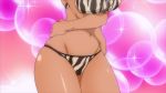  1girl akaza_chacha animated animated_gif blue_eyes blush bra breasts huge_breasts kaneko_hiraku maken-ki! maken-ki!_two panties self_fondle silver_hair striped striped_bra striped_panties takami_akio thick_thighs thighs underwear wide_hips xebec 