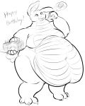  &lt;3 birthday bunnydragon cake dragon eating food gabriel_coroum_(artist) hybrid joshua_sentaro_(character) lagomorph mammal moobs morbidly_obese obese overweight rabbit 