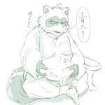  2016 anthro belly canine humanoid_hands hysk japanese_text male mammal moobs nipples overweight overweight_male sengoku_puzzle simple_background sitting solo tanuki text tokugawa_ieyasu white_background 