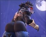  2018 3d_(artwork) anthro anus averyhyena big_butt butt butt_shot canine claws clothed clothing digital_media_(artwork) dire_(fortnite) fangs fortnite fur glowing male mammal nude outside partially_clothed presenting presenting_hindquarters rear_view solo source_filmmaker torn_bottomwear torn_clothing video_games were werewolf wolf 