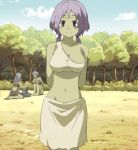  3girls arms_behind_back blush breasts cleavage goblin green_skin haruna_(tensei_shitara_slime_datta_ken) highres large_breasts looking_at_viewer low_twintails midriff monster_girl multiple_girls navel pointy_ears purple_hair skirt smile solo tensei_shitara_slime_datta_ken twintails 