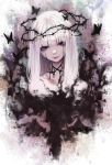  black_eyes bug butterfly commentary_request crying doku-chan_(dokkudokudoku) dripping highres injury insect looking_at_viewer medium_hair original solo thorns white_hair yandere 