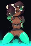  animal_humanoid black_background blushmallet breasts cephalopod cephalopod_humanoid clothed clothing dark_skin female humanoid legwear looking_at_viewer marina_(splatoon) marine nipples open_shirt pussy simple_background solo thigh_highs 