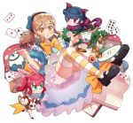  :o ace_of_hearts ace_of_spades alice_(wonderland) alice_(wonderland)_(cosplay) alice_in_wonderland animal_ears ankle_ribbon back_bow bangs black_footwear blue_bow blue_dress blue_hair blush book bow brown_hair bunny_ears card cat_ears cat_tail checkerboard_cookie cheshire_cat cheshire_cat_(cosplay) commentary_request cookie cosplay cup dodapan dress flower food glasses gloves hair_bow hairband highres korean_commentary kunikida_hanamaru kurosawa_ruby long_hair love_live! love_live!_sunshine!! low-tied_long_hair mary_janes multiple_girls mushroom open_book paw_gloves paws plate playing_card pocket_watch purple_bow red_hair ribbon rose shoes short_sleeves side_bun smile socks striped striped_legwear tail teacup teapot thighhighs tsushima_yoshiko two_side_up watch white_bloomers white_flower white_legwear white_rabbit white_rabbit_(cosplay) white_rose yellow_eyes yellow_ribbon 