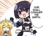  ^_^ armor artist_request black_hair blonde_hair blush chibi clenched_hand closed_eyes english erika_(shadowverse) flat_color frills long_hair lowres meme multiple_girls open_mouth parody shadowverse short_hair sono_hanabira_ni_kuchizuke_wo source_request speech_bubble tiara yuri yuri_shall_conquer_the_earth 