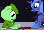  bear blue_eyes blue_skin checkers clothing cutie_mark duo equine eyelashes female feral flippy_(htf) friendship_is_magic green_skin hair happy_tree_friends horn male mammal moon my_little_pony pink_nose princess_luna_(mlp) pupster0071 smile star winged_unicorn wings 