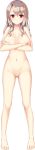  absurdres ass_visible_through_thighs barefoot boku_no_amayakase_ikatsu breasts crossed_arms eyebrows_visible_through_hair full_body highres komeshiro_kasu large_breasts light_brown_hair long_hair long_image looking_at_viewer mikishima_meika navel nipples no_pussy non-web_source nude official_art red_eyes solo tall_image transparent_background 