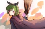  animal_ears bat_ears blue_eyes broom cape closed_mouth commentary_request fake_animal_ears fire_emblem fire_emblem:_rekka_no_ken fire_emblem_heroes green_hair highres holding holding_broom hoshigaki_(hsa16g) nino_(fire_emblem) short_hair smile solo 