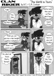  2018 4_fingers 80&#039;s 80s animal_humanoid anthro black_and_white black_nose brothers brown_fur canine clothed clothing comic dialogue digital_media_(artwork) doberman dog english_text family fur hair humanoid john_rikier male mammal messy_hair mirror monochrome multicolored_fur open_mouth phone rainier_rikier sibling simple_background smile speech_bubble sweetfiction text tongue topless young 