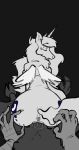  2018 anthro digital_media_(artwork) discord_(mlp) doost draconequus equine erection feathered_wings feathers female first_person_view friendship_is_magic hi_res lying male male/female male_pov mammal monochrome my_little_pony penis princess_luna_(mlp) wings 