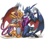  armor azir_(lol) bahamut clothed clothing dragon duo erection frottage league_of_legends male male/male pose riot_games rollwulf sex simple_background smile swimming_suit video_games wings 